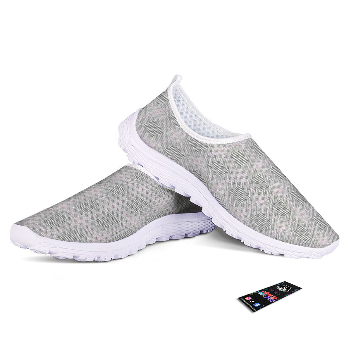 Grey Prince Of Wales Check Print Nurse Shoes-grizzshop