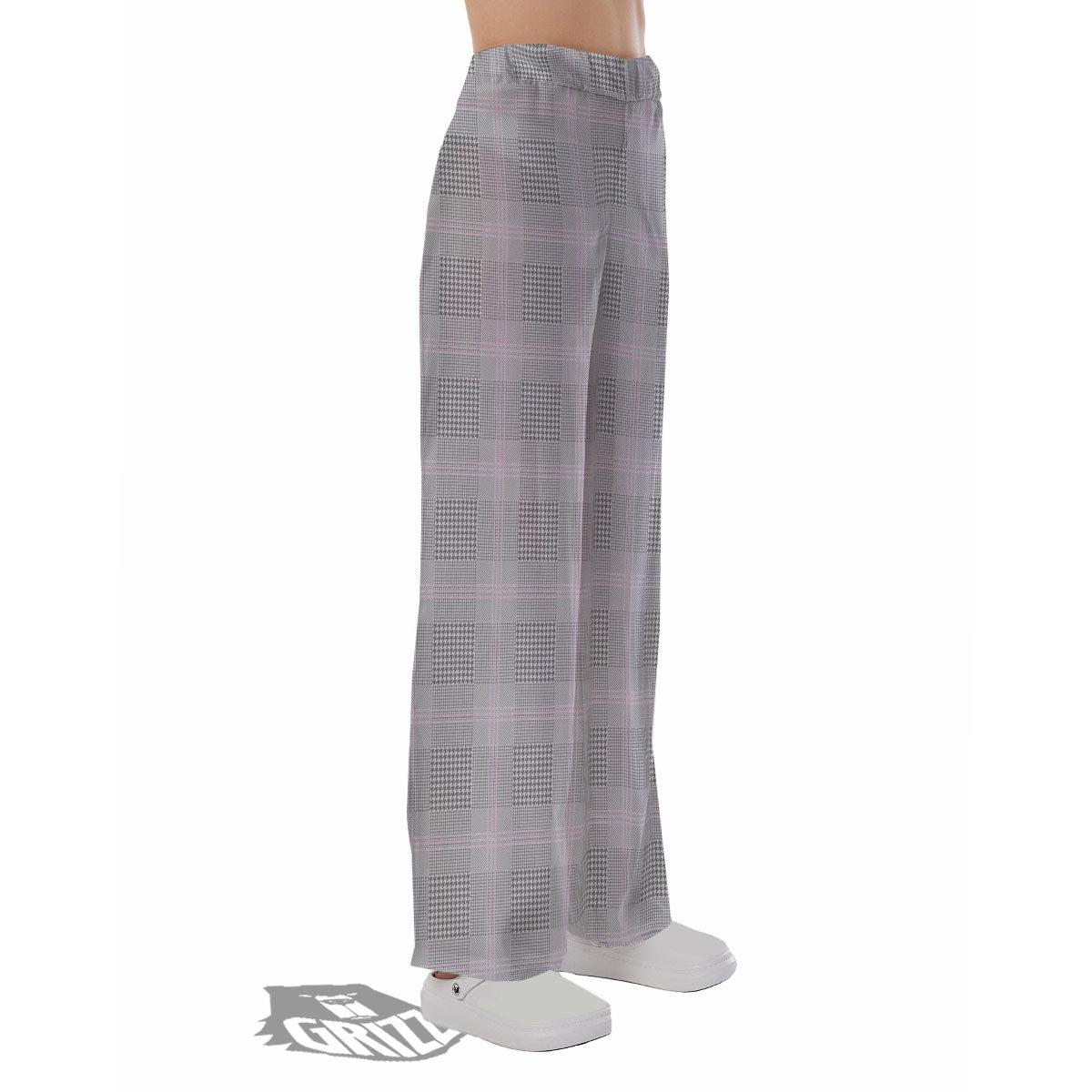 Grey Prince Of Wales Check Print Pajama Pants-grizzshop