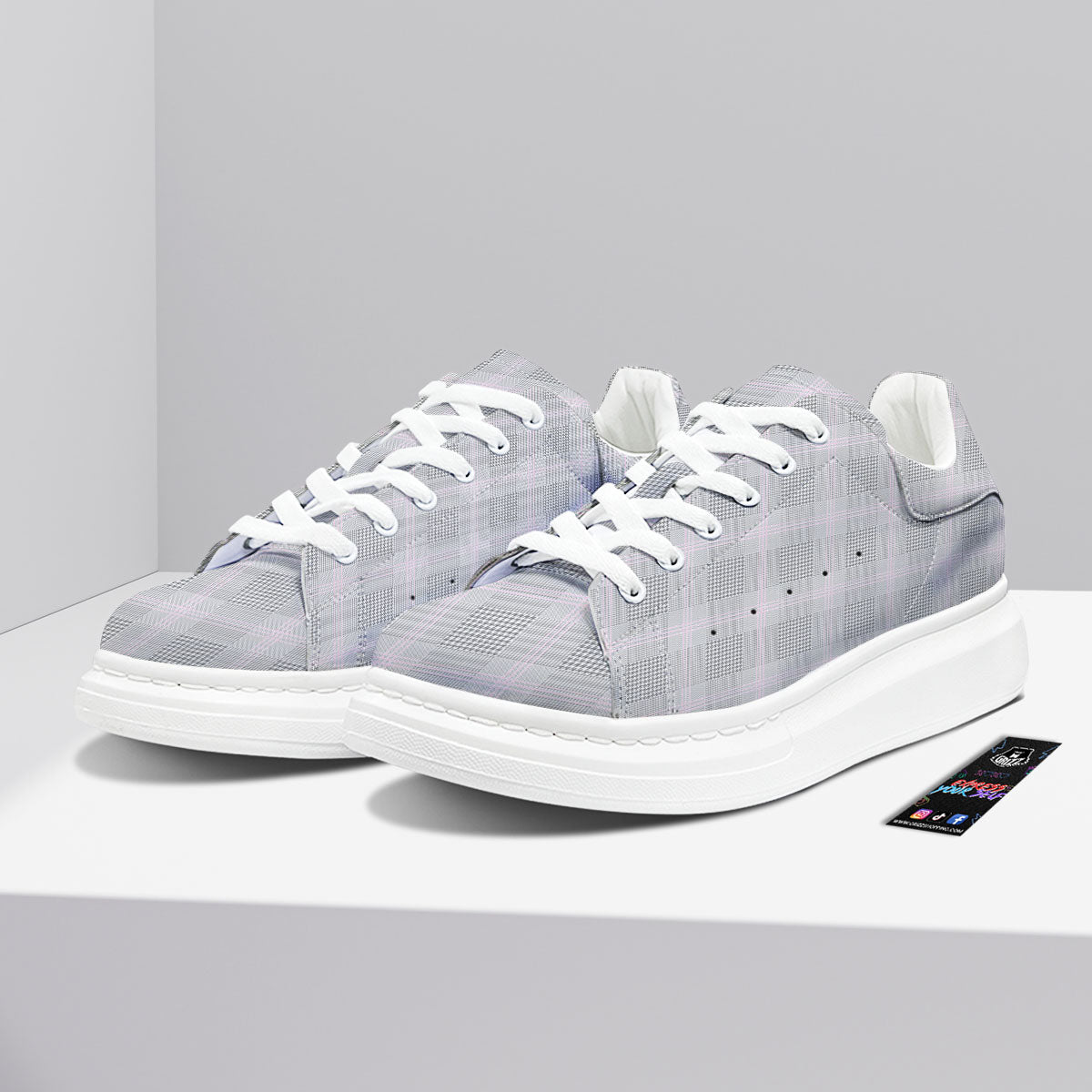 Grey Prince Of Wales Check Print Platform Shoes-grizzshop