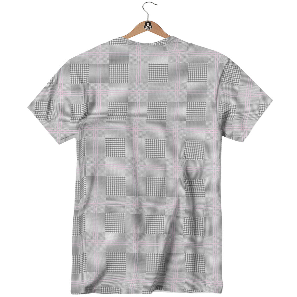 Grey Prince Of Wales Check Print T-Shirt-grizzshop