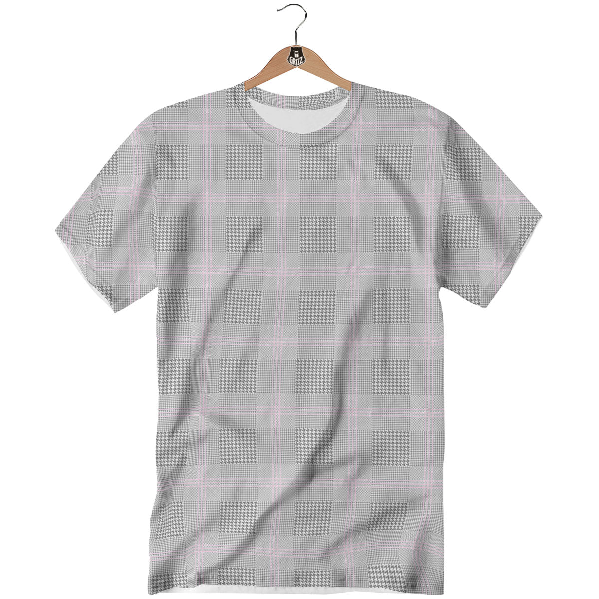 Grey Prince Of Wales Check Print T-Shirt-grizzshop