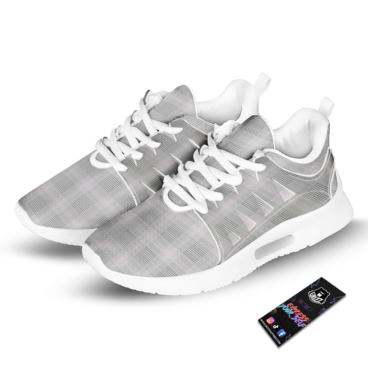 Grey Prince Of Wales Check Print Tennis Shoes-grizzshop