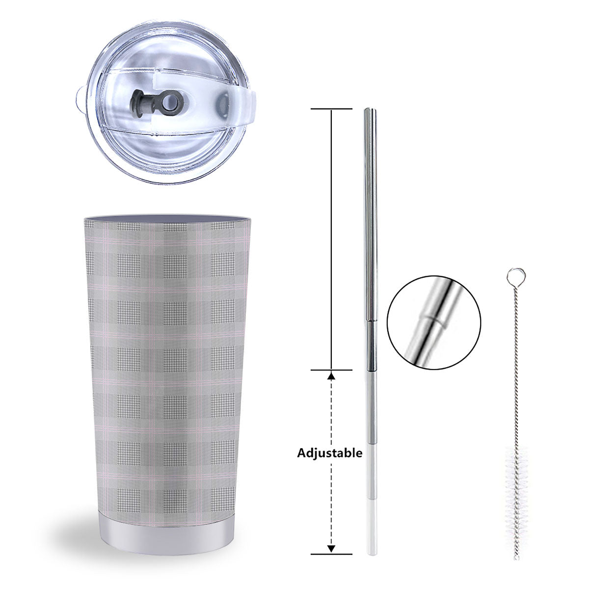 Grey Prince Of Wales Check Print Tumbler-grizzshop