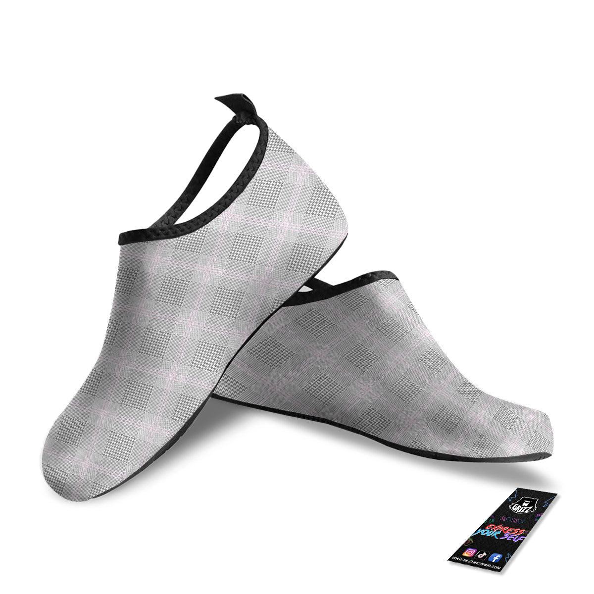 Grey Prince Of Wales Check Print Water Shoes-grizzshop