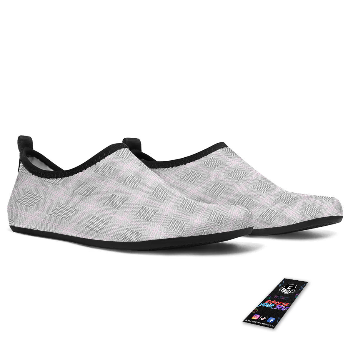 Grey Prince Of Wales Check Print Water Shoes-grizzshop