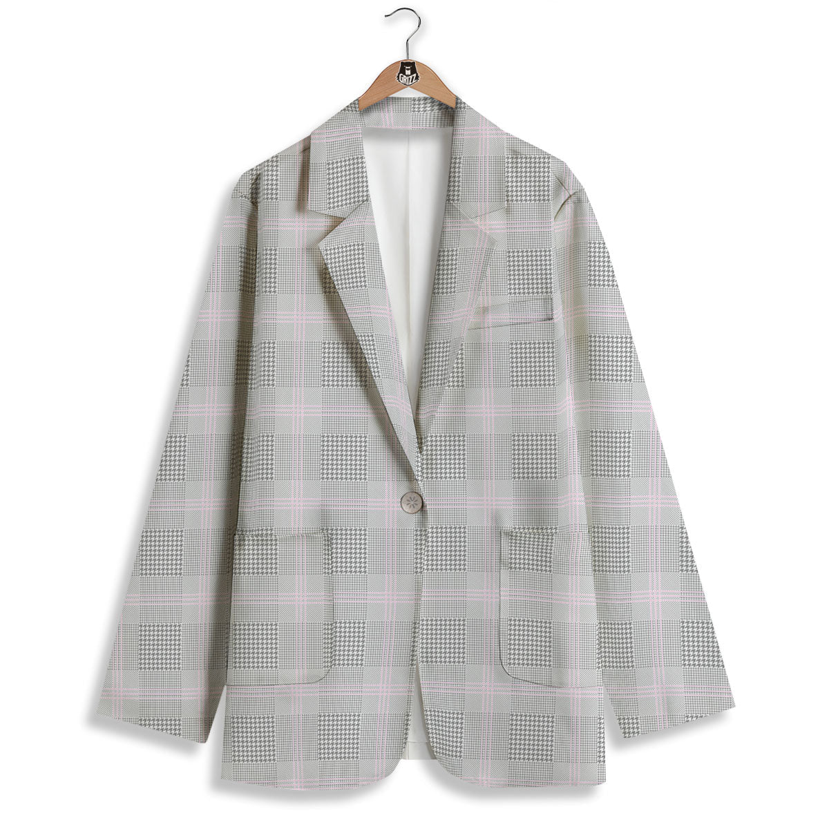 Grey Prince Of Wales Check Print Women's Blazer-grizzshop