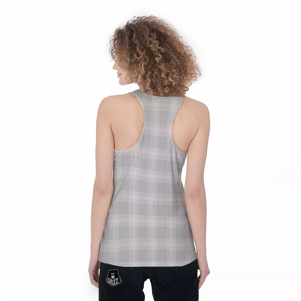 Grey Prince Of Wales Check Print Women's Racerback Tank Top-grizzshop