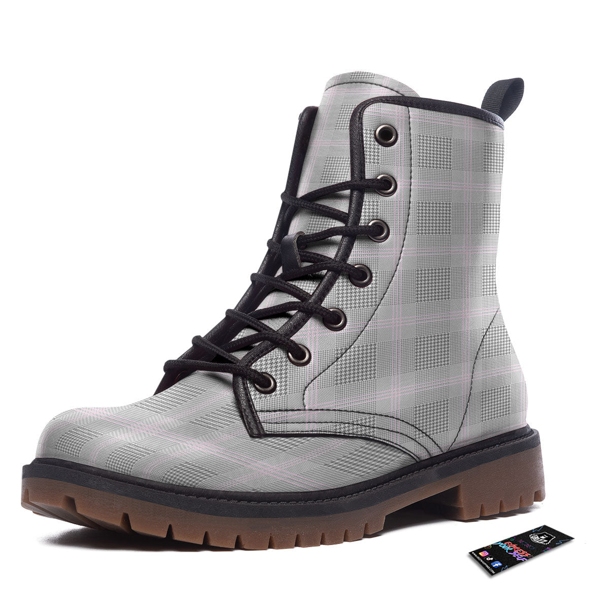 Grey Prince Of Wales Check Print Work Boots-grizzshop