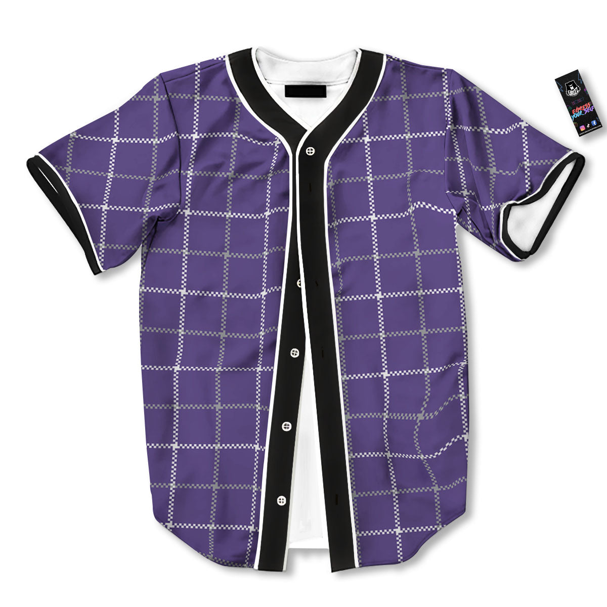 Grey Purple And White Tattersall Print Pattern Baseball Jersey-grizzshop