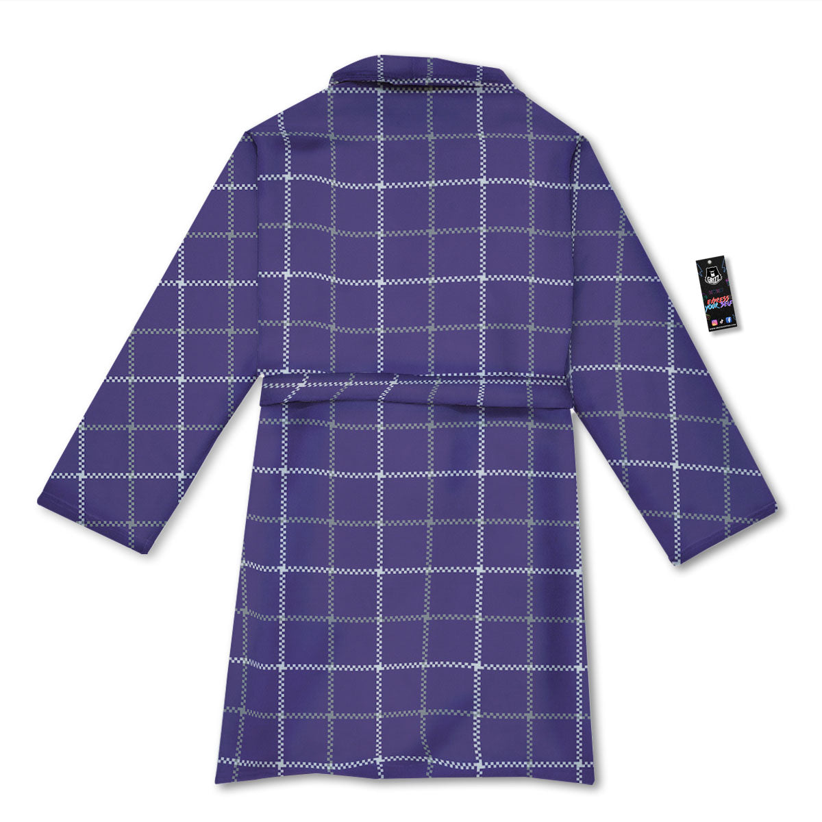 Grey Purple And White Tattersall Print Pattern Bathrobe-grizzshop