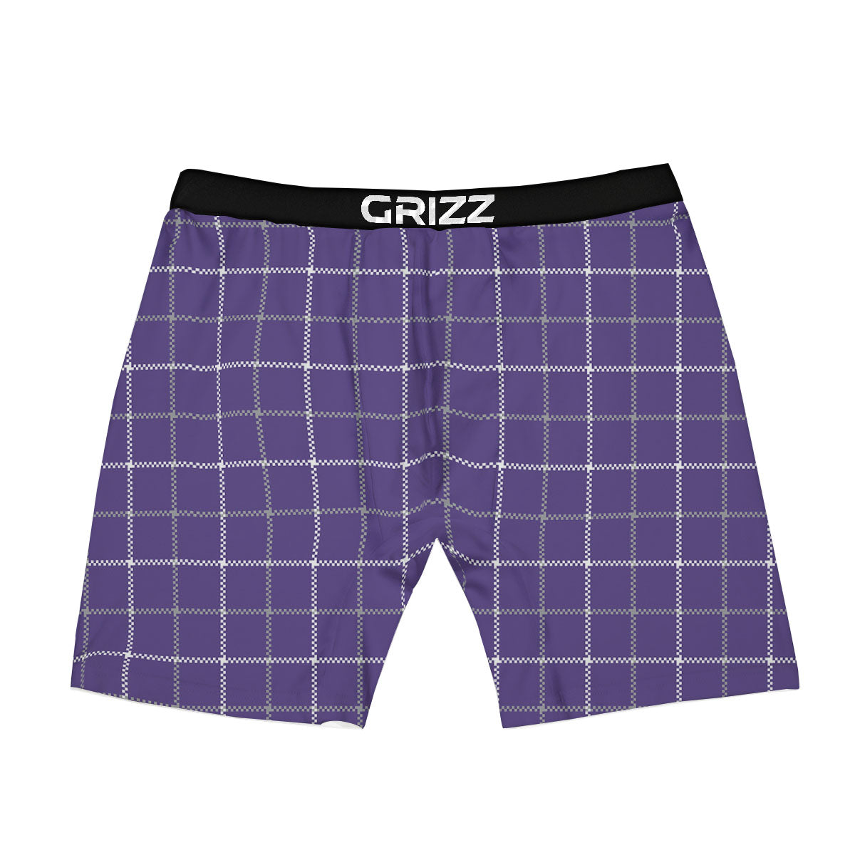Grey Purple And White Tattersall Print Pattern Boxer Briefs-grizzshop