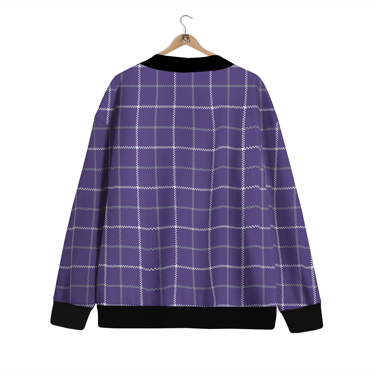 Grey Purple And White Tattersall Print Pattern Cardigan-grizzshop