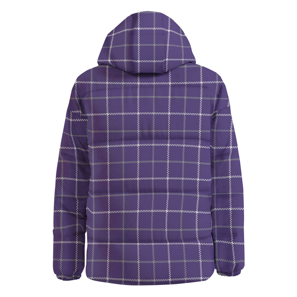 Grey Purple And White Tattersall Print Pattern Down Jacket-grizzshop