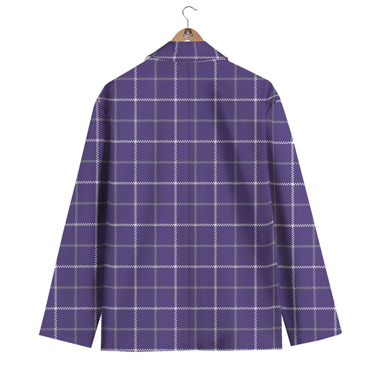 Grey Purple And White Tattersall Print Pattern Men's Blazer-grizzshop