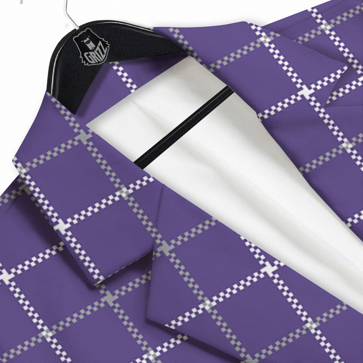 Grey Purple And White Tattersall Print Pattern Men's Sport Coat-grizzshop