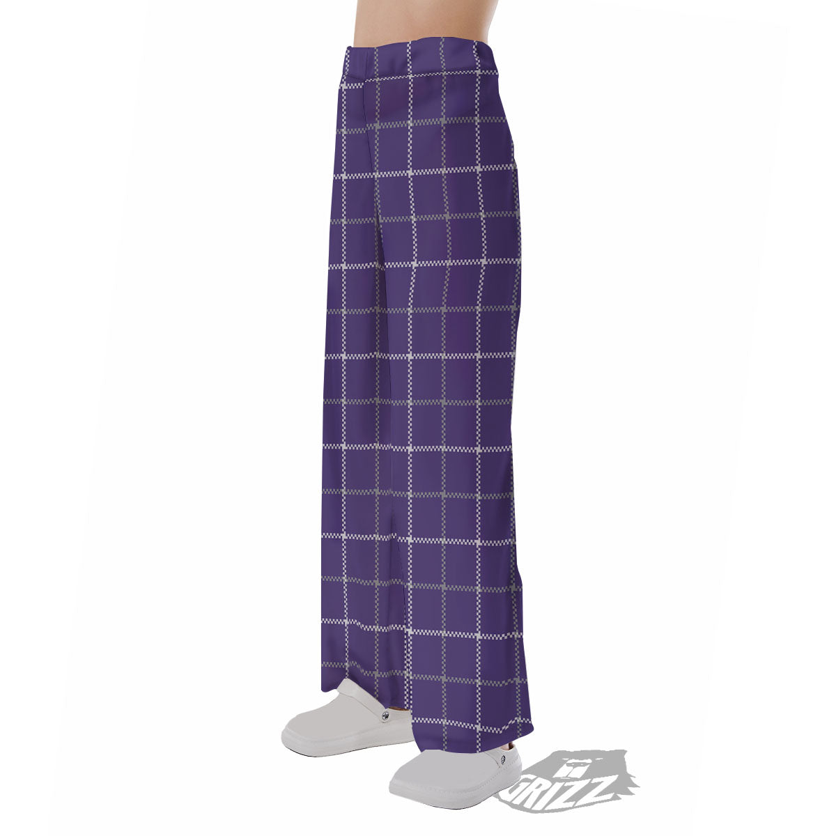 Grey Purple And White Tattersall Print Pattern Pajama Pants-grizzshop
