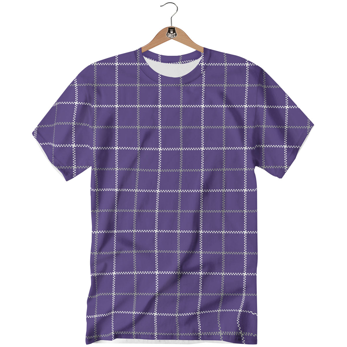 Grey Purple And White Tattersall Print Pattern T-Shirt-grizzshop