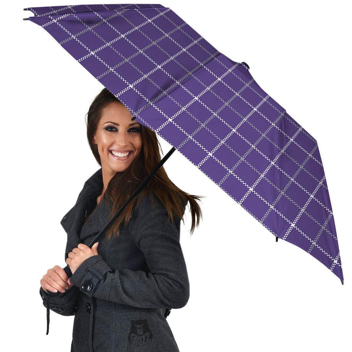 Grey Purple And White Tattersall Print Pattern Umbrella-grizzshop