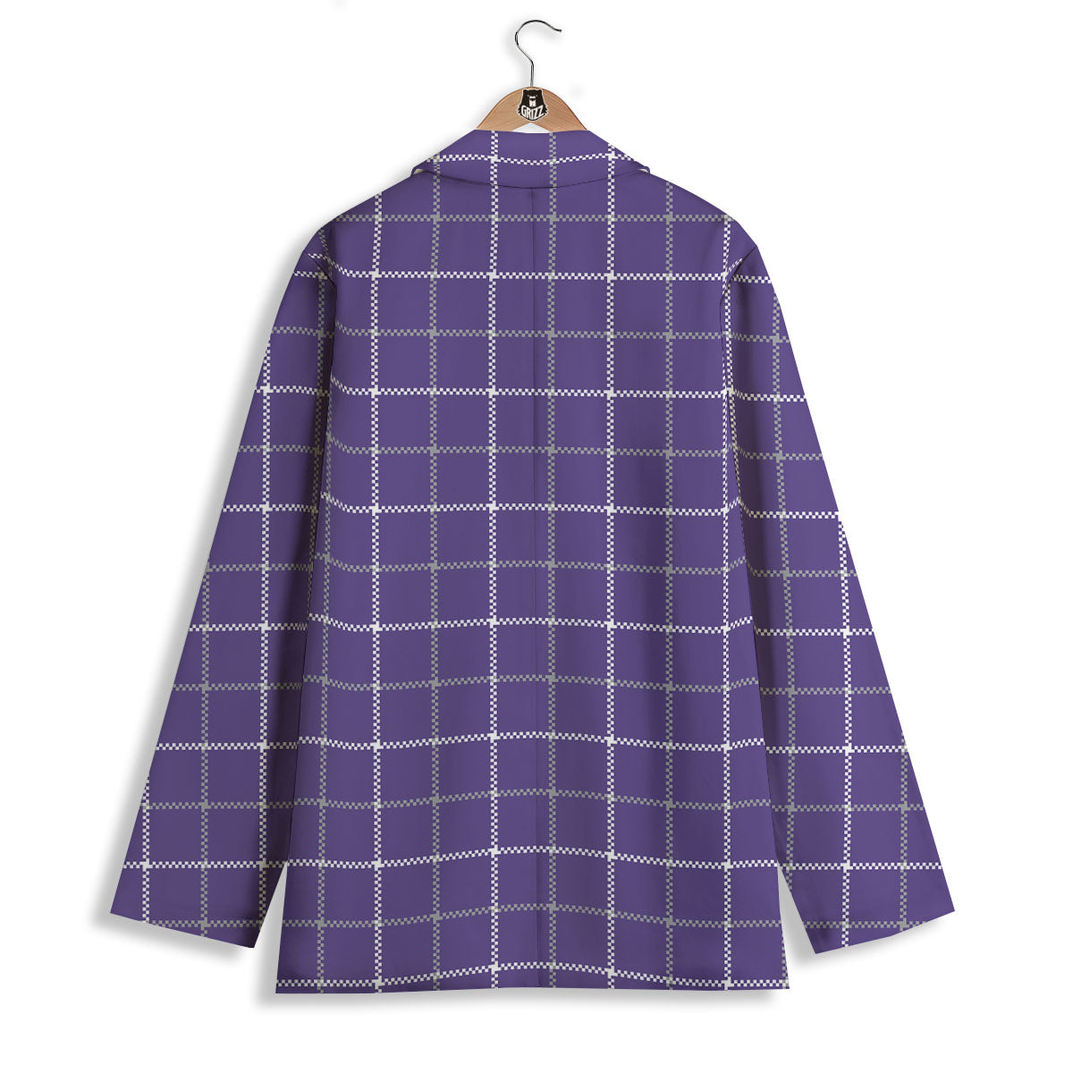 Grey Purple And White Tattersall Print Pattern Women's Blazer-grizzshop