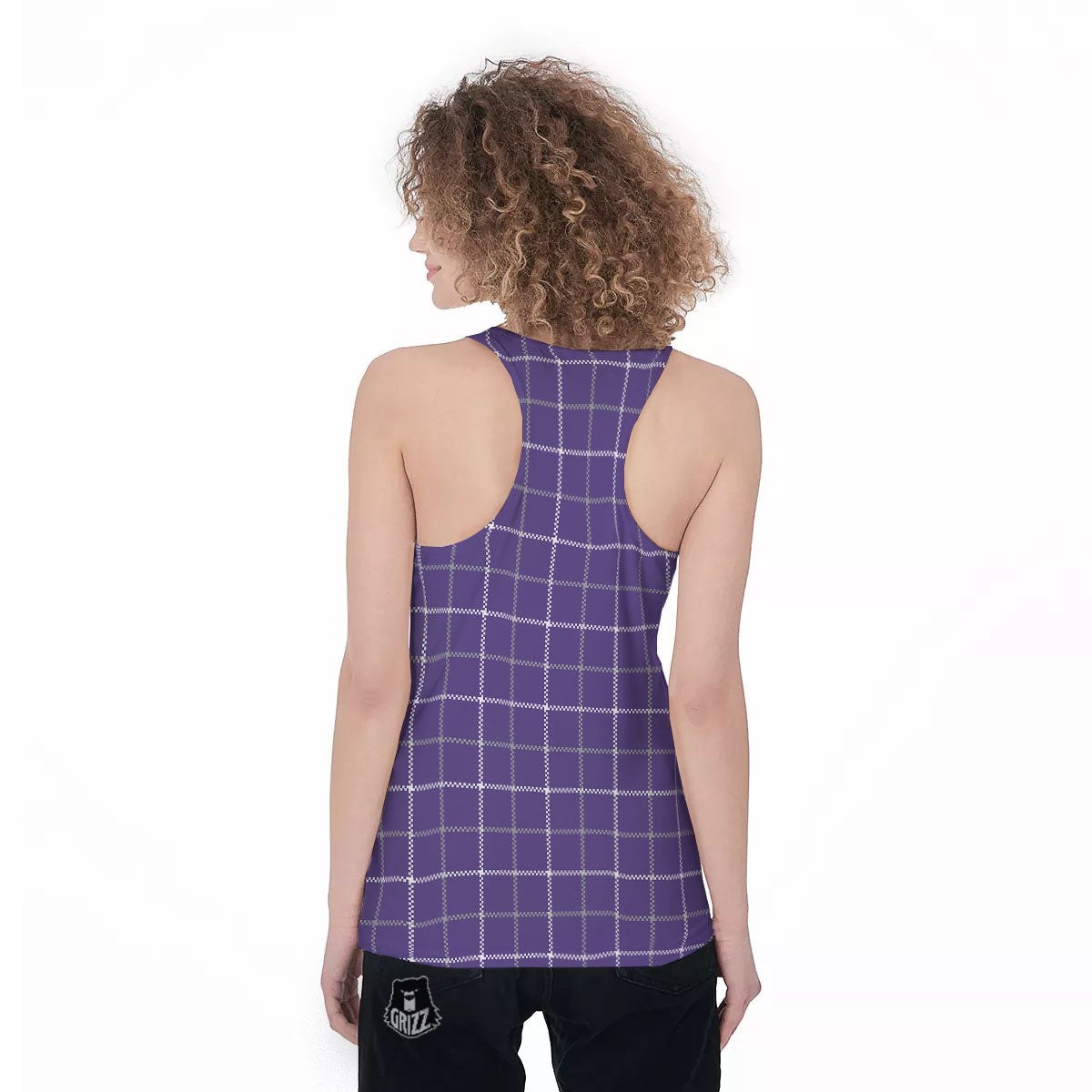 Grey Purple And White Tattersall Print Pattern Women's Racerback Tank Top-grizzshop