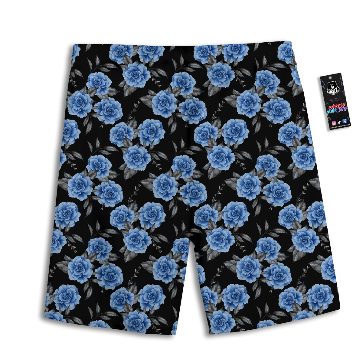 Grey Rose Floral And Blue Peony Print Men's Athletic Shorts