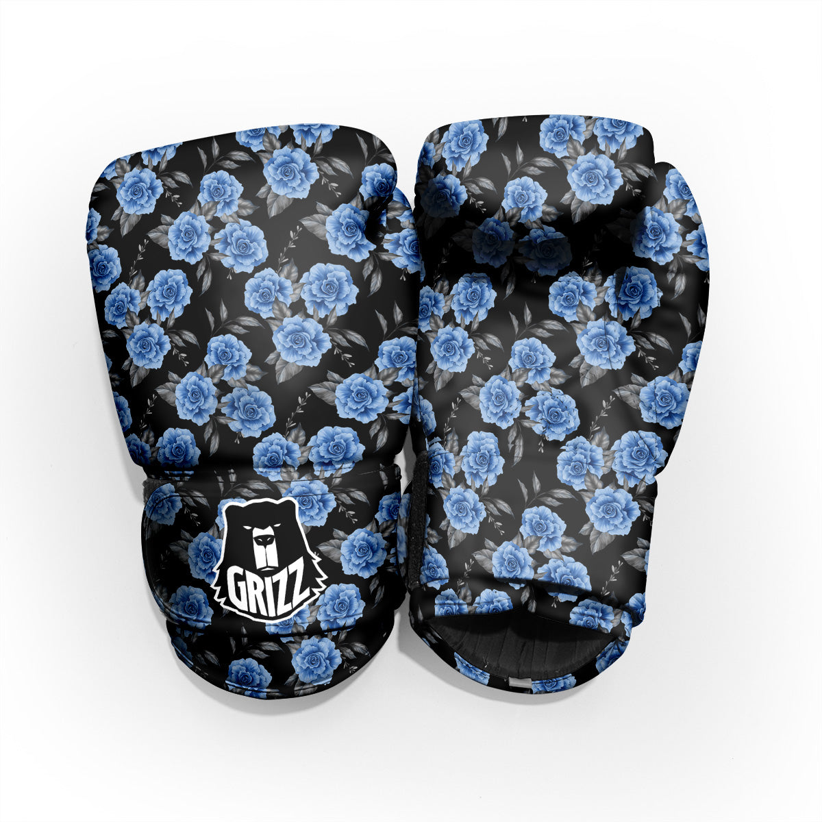Grey Rose Floral And Blue Peony Print Pro Boxing Glove