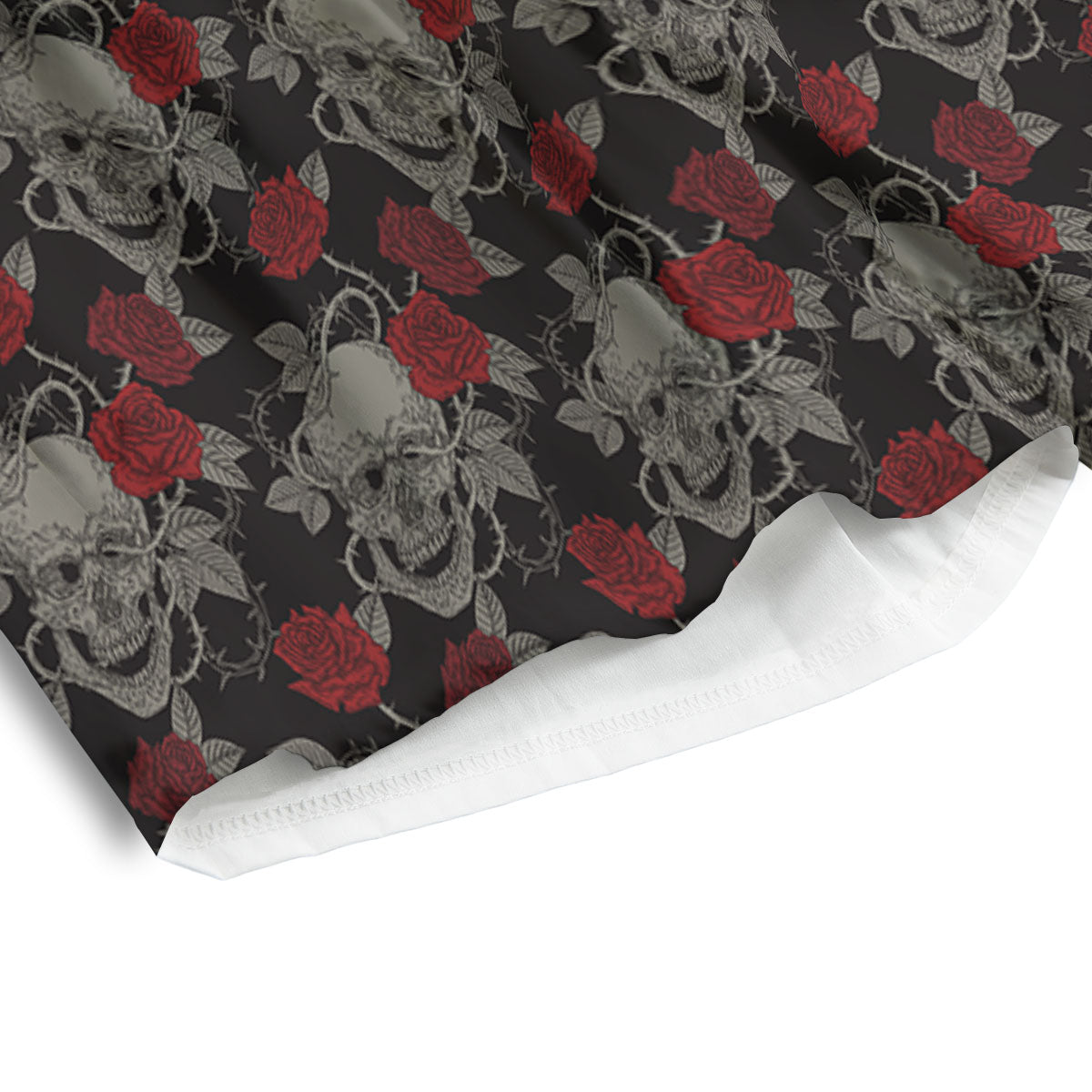 Grey Skull Red Rose Print Pattern Men's Athletic Shorts