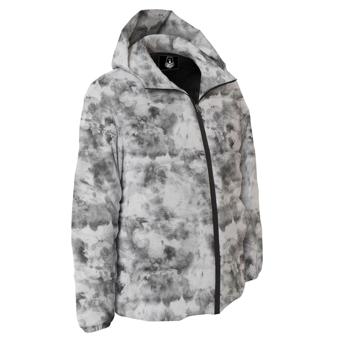 Grey Smoke Marble Print Pattern Down Jacket-grizzshop