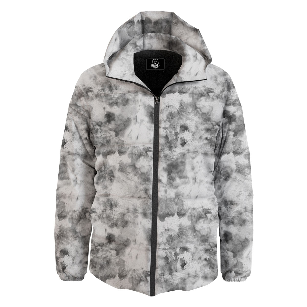 Grey Smoke Marble Print Pattern Down Jacket-grizzshop