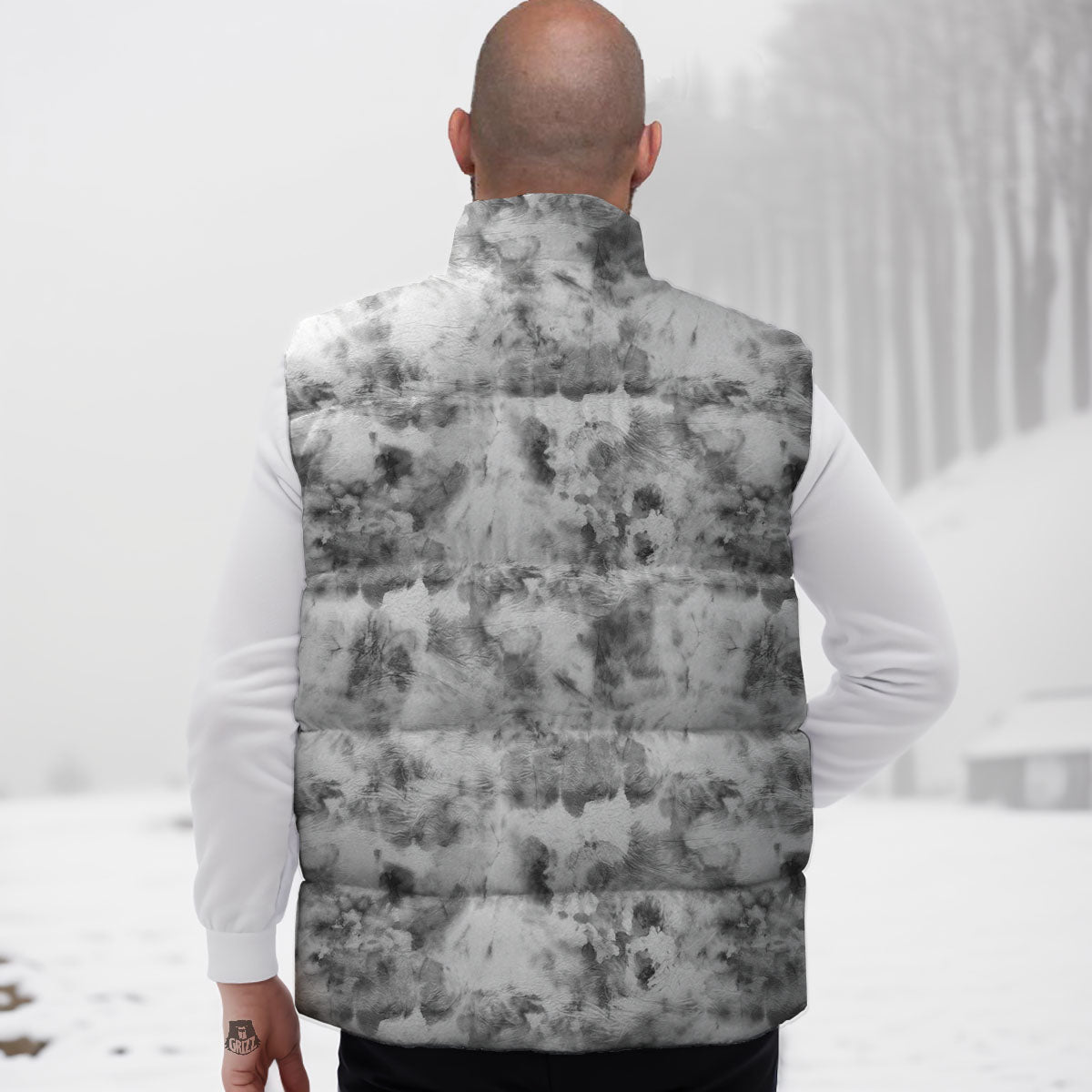Grey Smoke Marble Print Pattern Down Vest-grizzshop