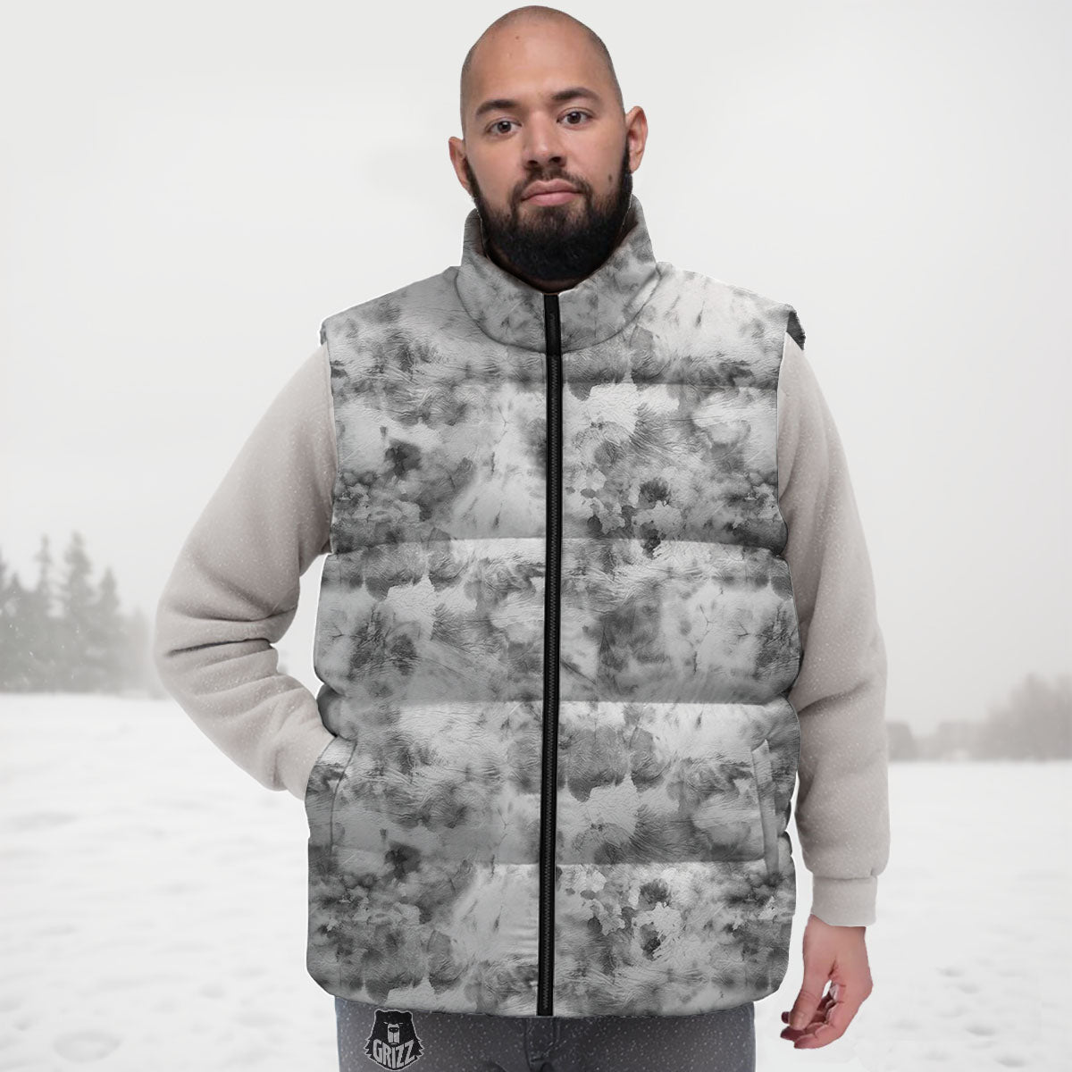 Grey Smoke Marble Print Pattern Down Vest-grizzshop