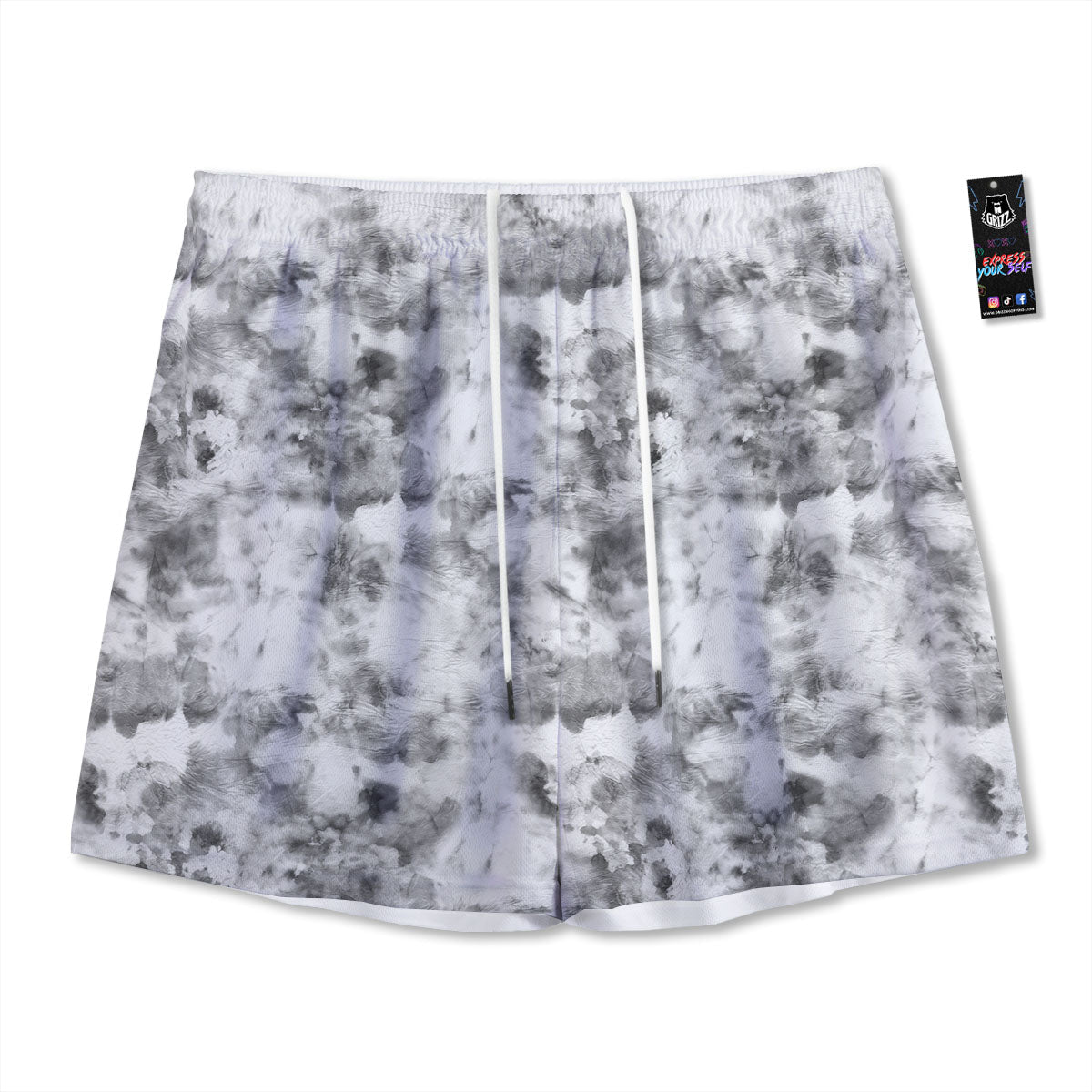Grey Smoke Marble Print Pattern Mesh Shorts