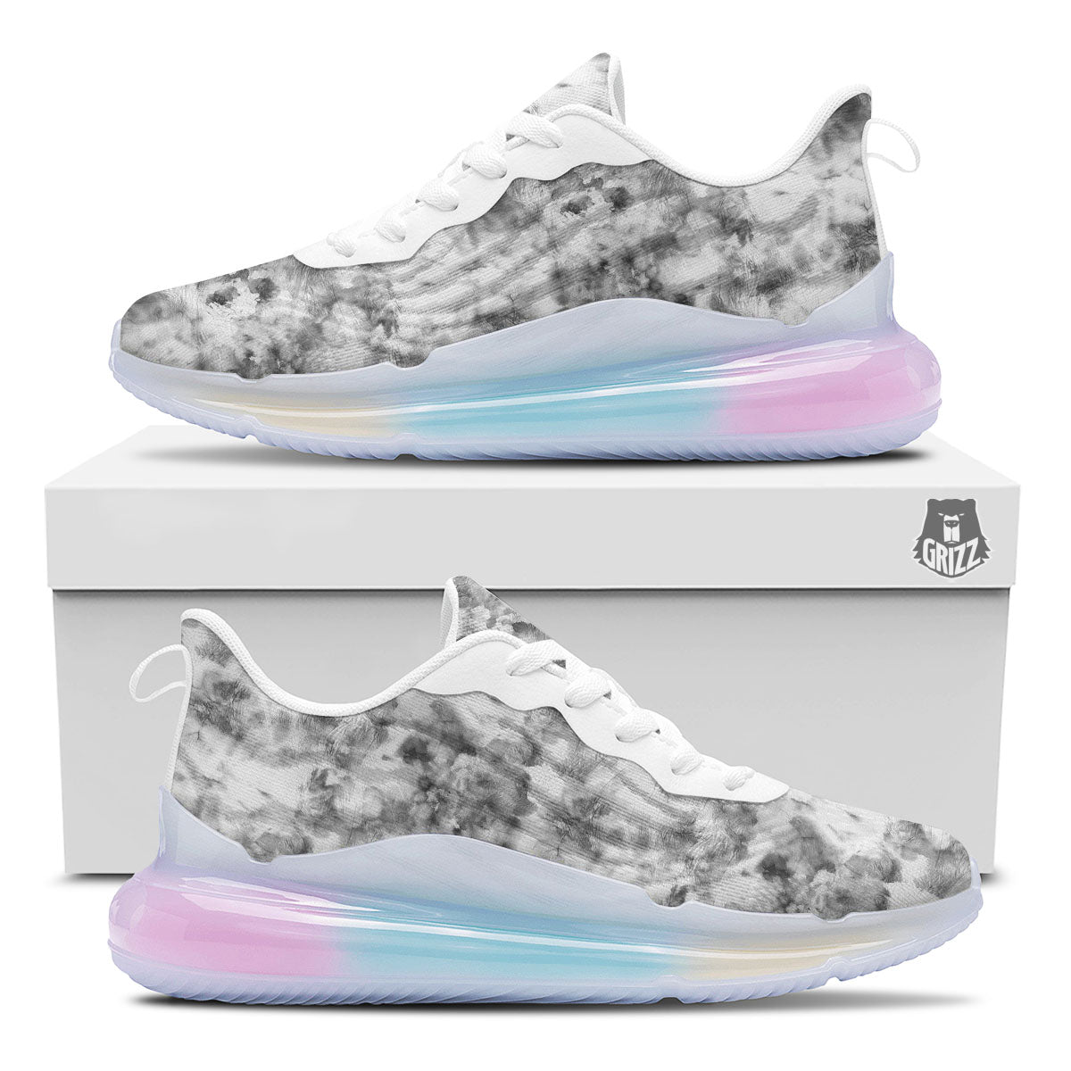 Grey Smoke Marble Print Pattern Running Sneakers-grizzshop