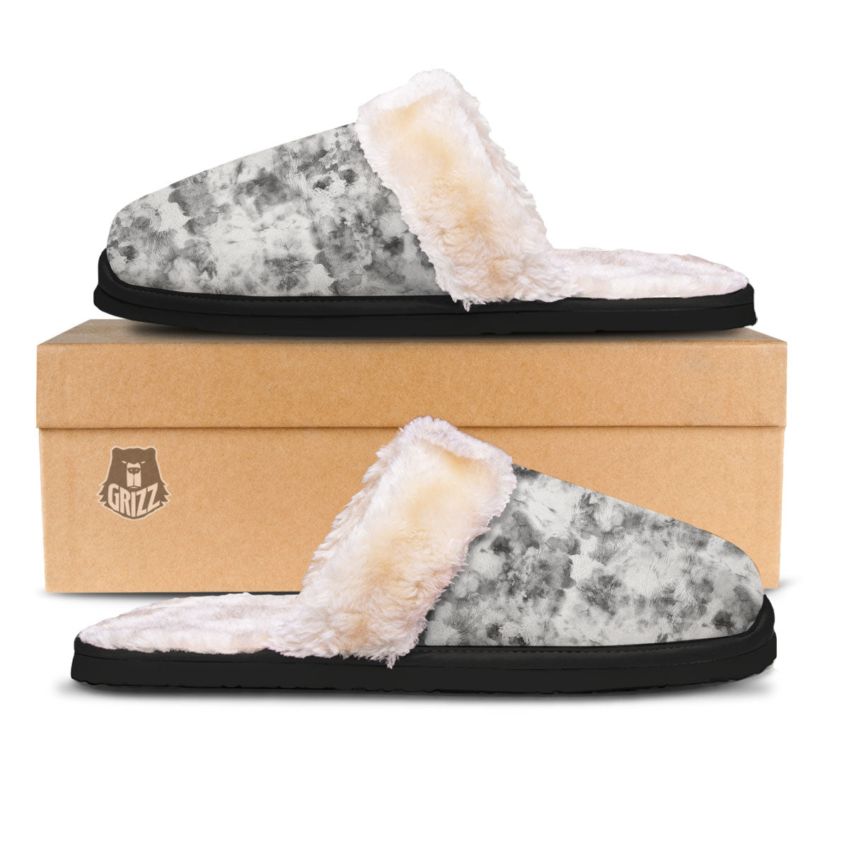 Grey Smoke Marble Print Pattern Slippers-grizzshop