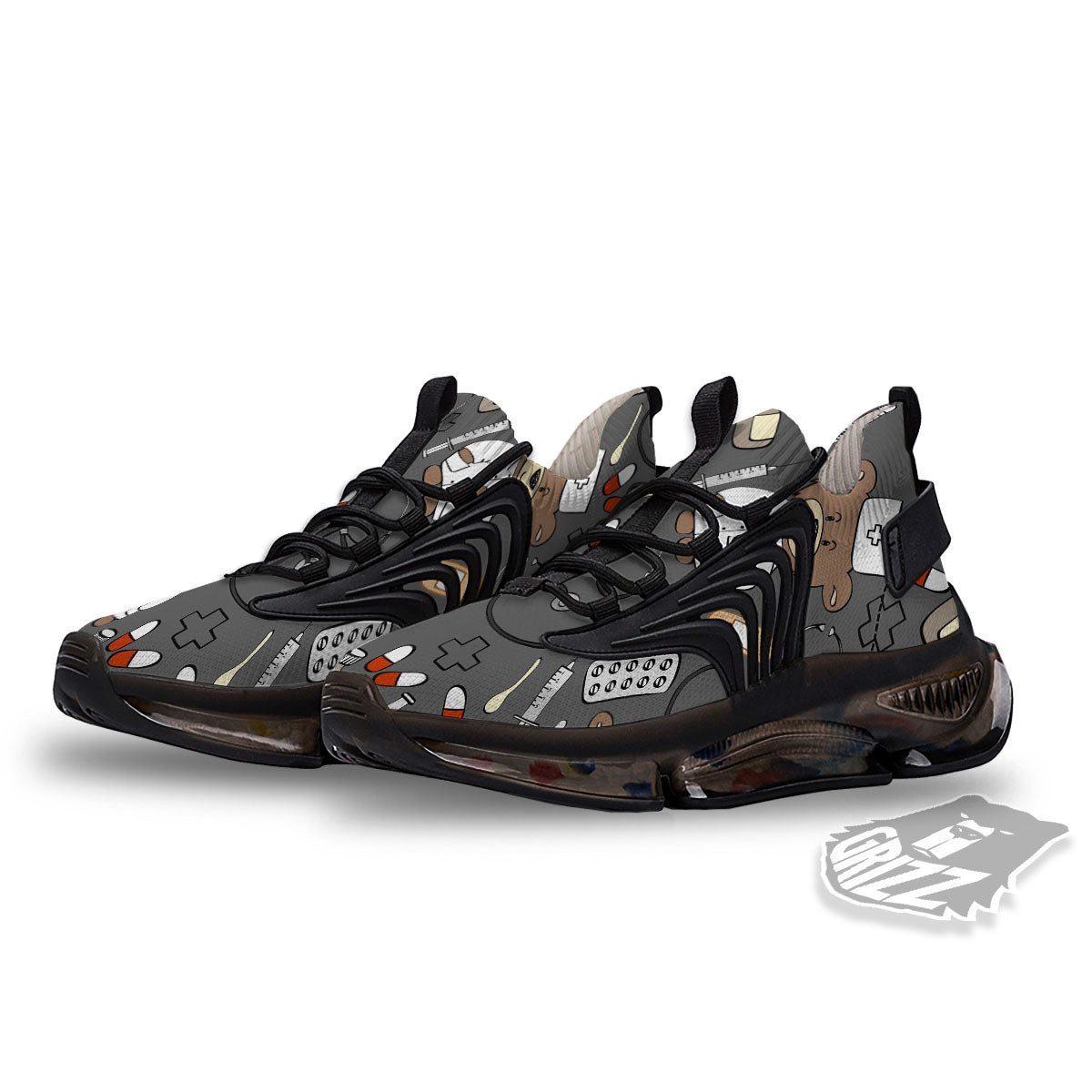 Grey Teddy Bear Nurse Black Gym Shoes-grizzshop