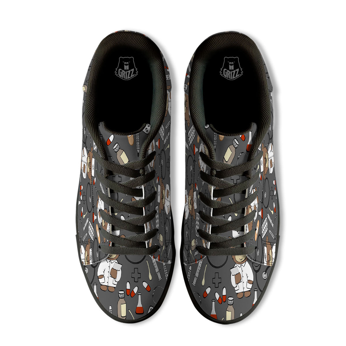 Grey Teddy Bear Nurse Black Low Top Sneakers-grizzshop