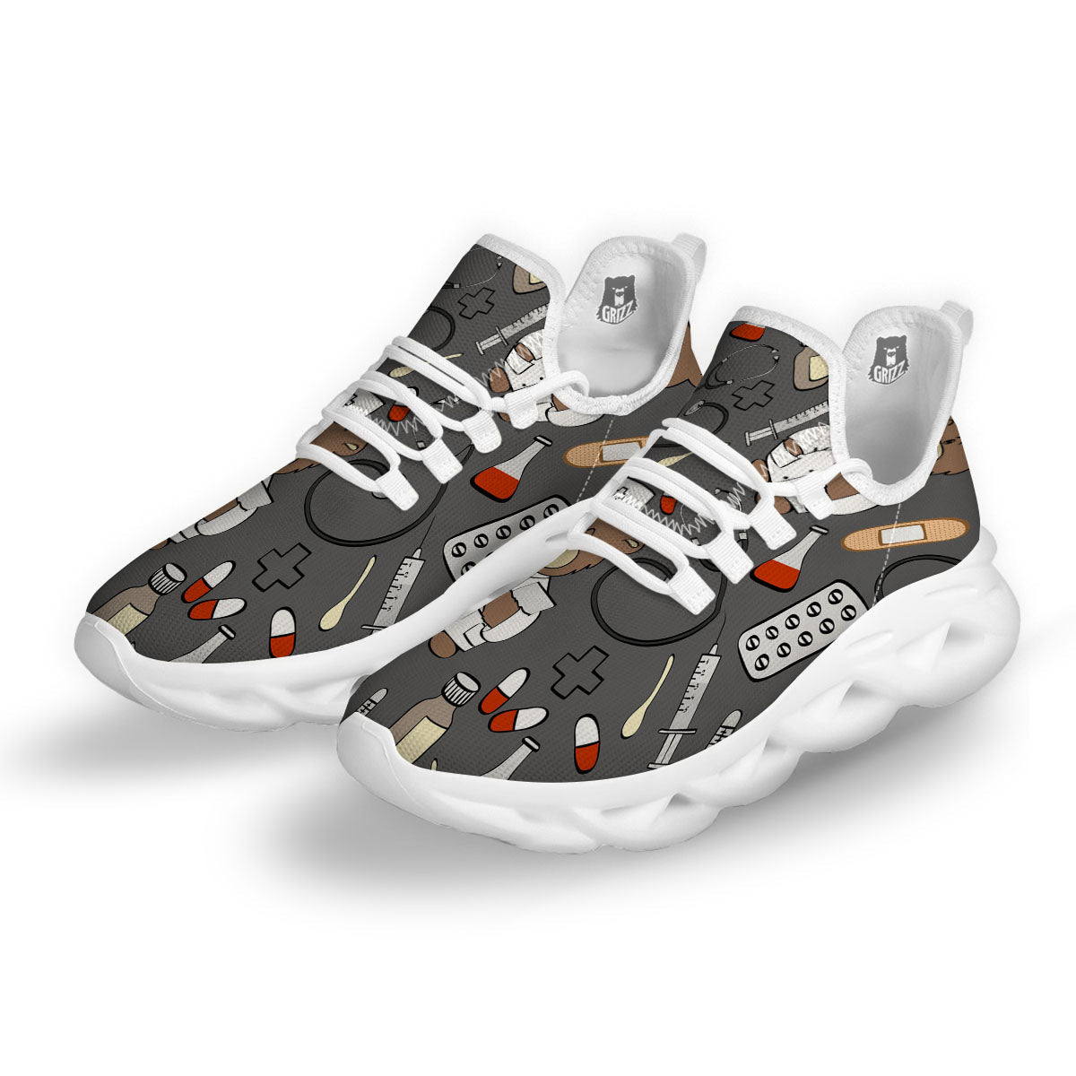 Grey Teddy Bear Nurse White Running Shoes-grizzshop