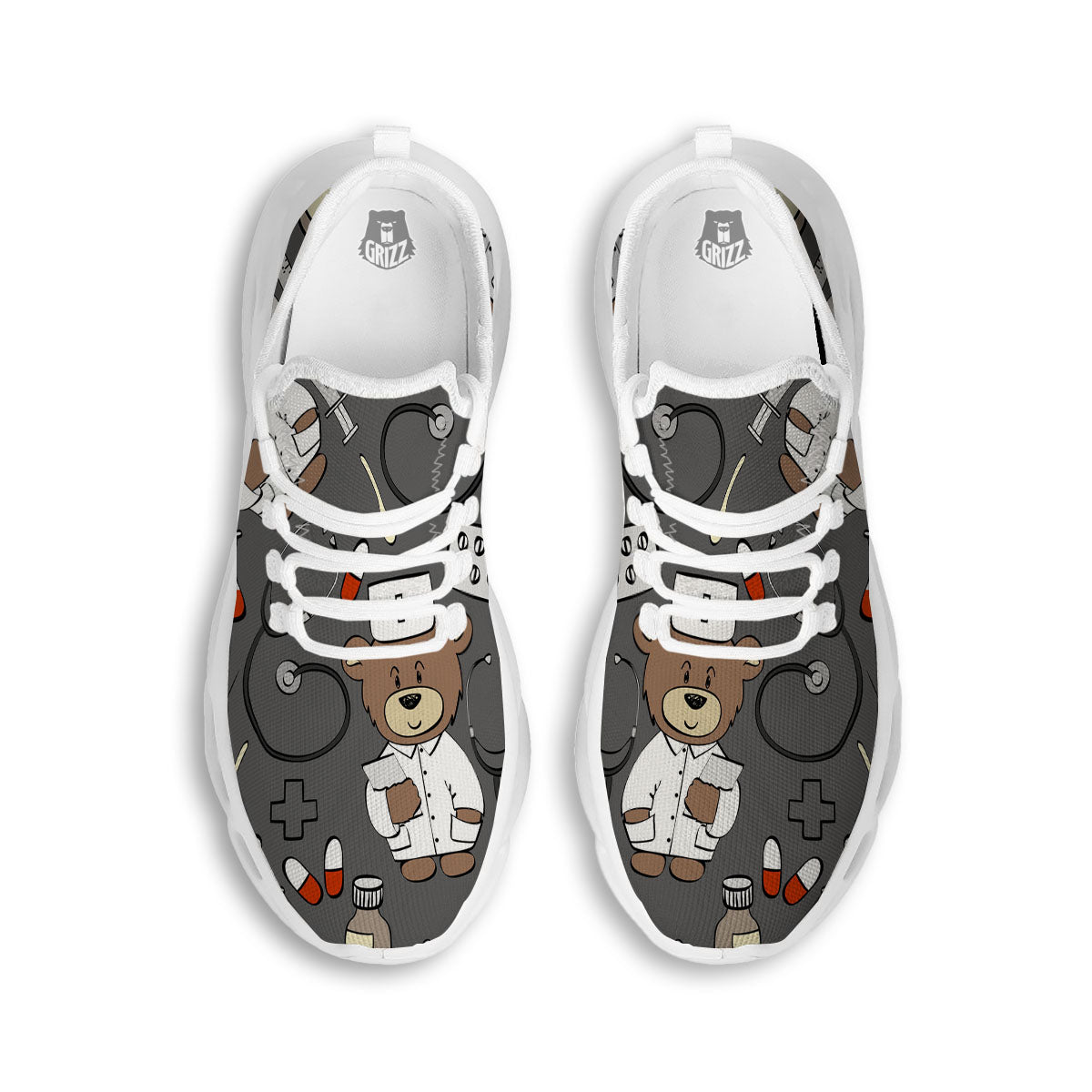 Grey Teddy Bear Nurse White Running Shoes-grizzshop