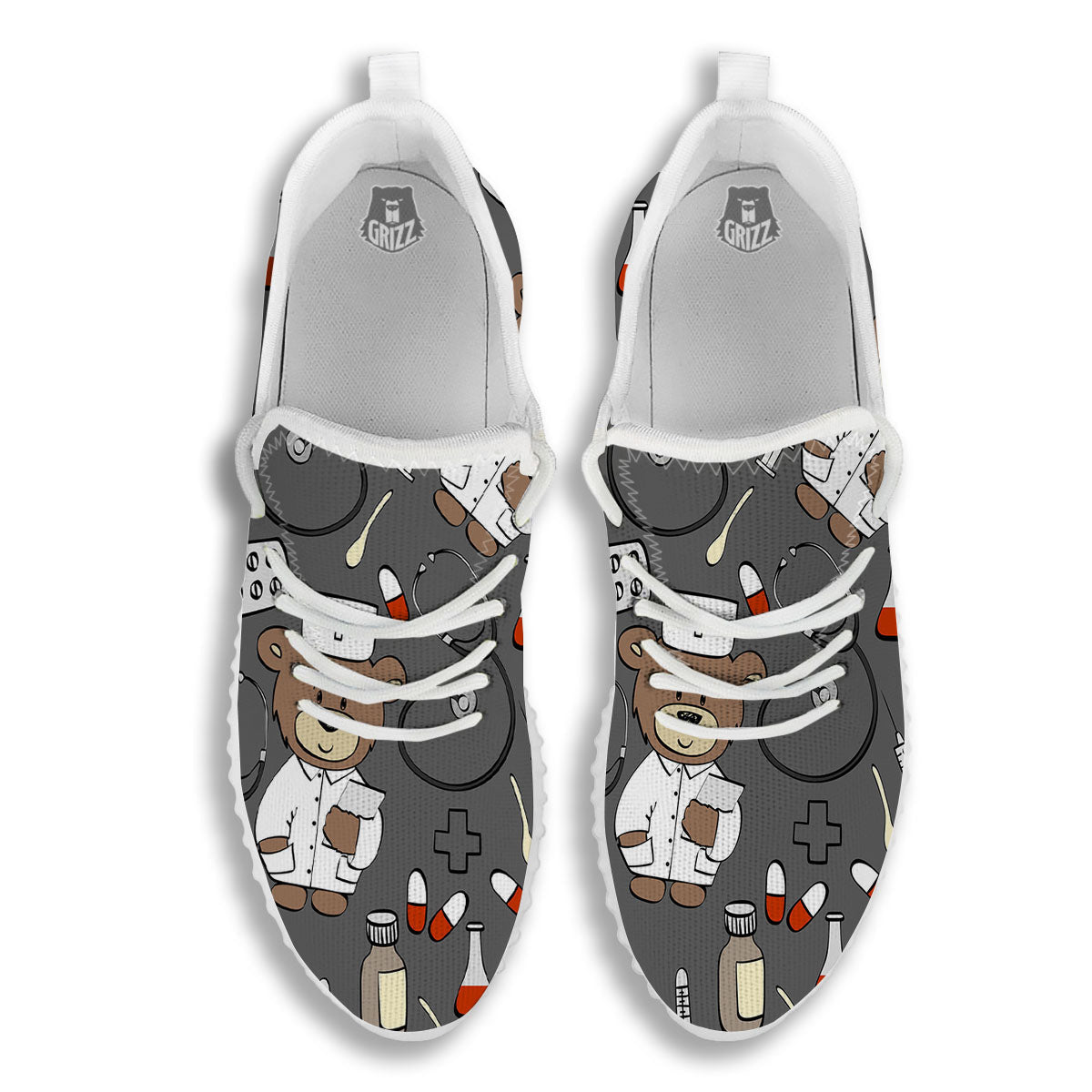 Grey Teddy Bear Nurse White Walking Shoes-grizzshop