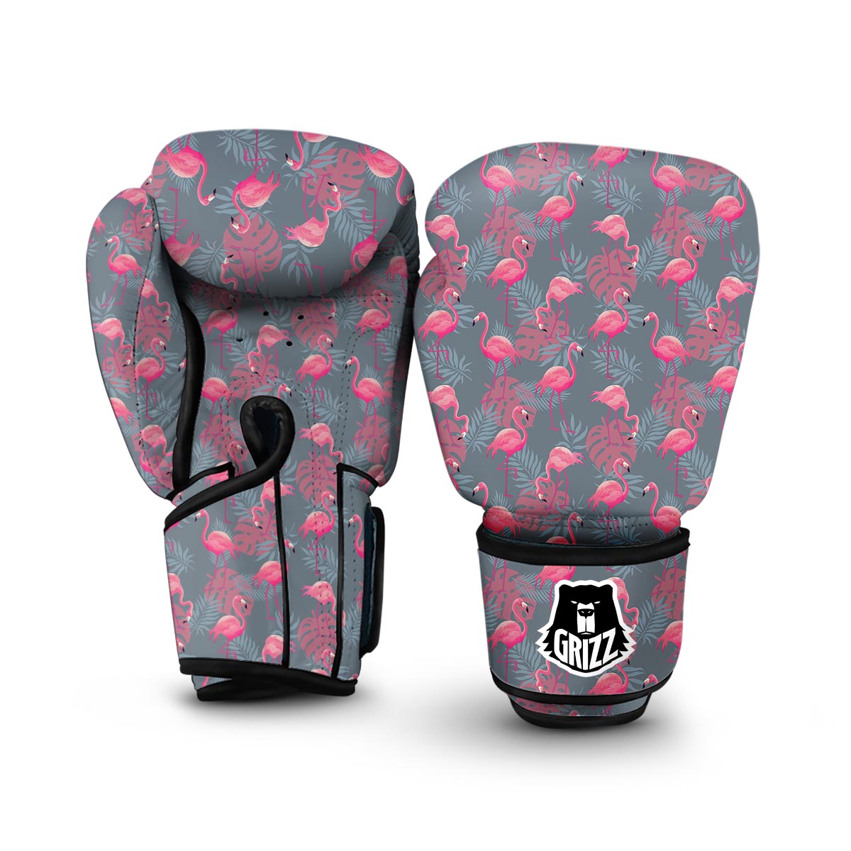 Grey Tropical Flamingo Boxing Gloves-grizzshop