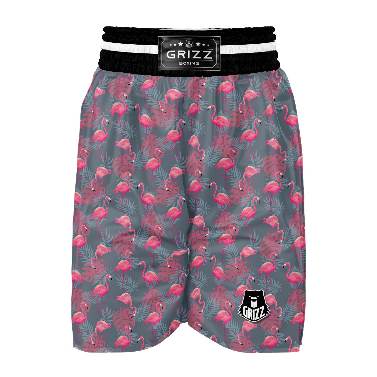 Grey Tropical Flamingo Boxing Shorts-grizzshop