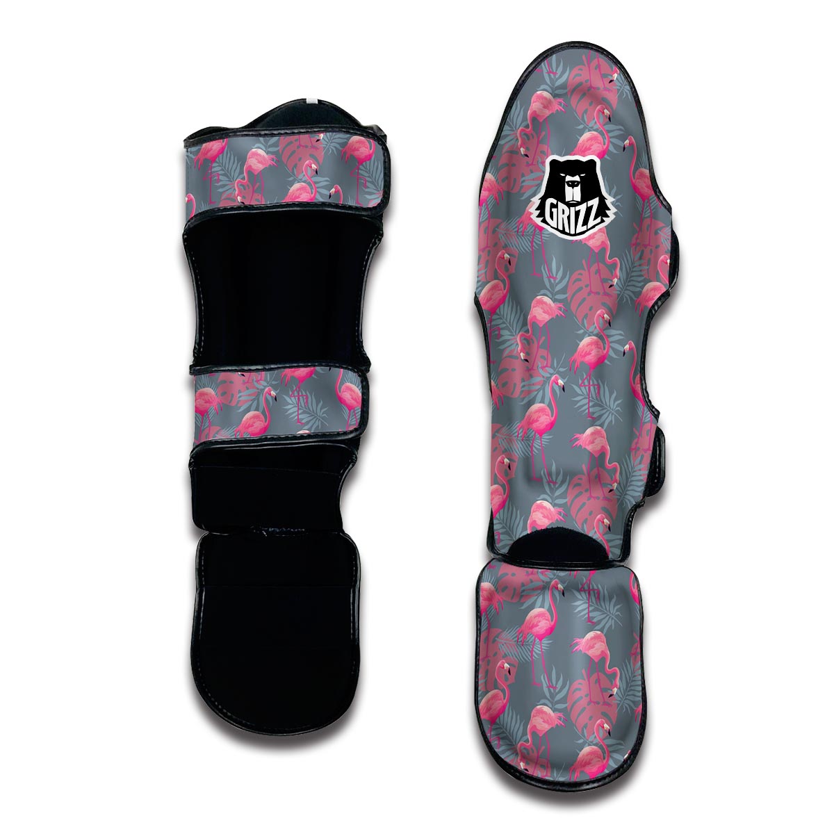 Grey Tropical Flamingo Muay Thai Shin Guards-grizzshop