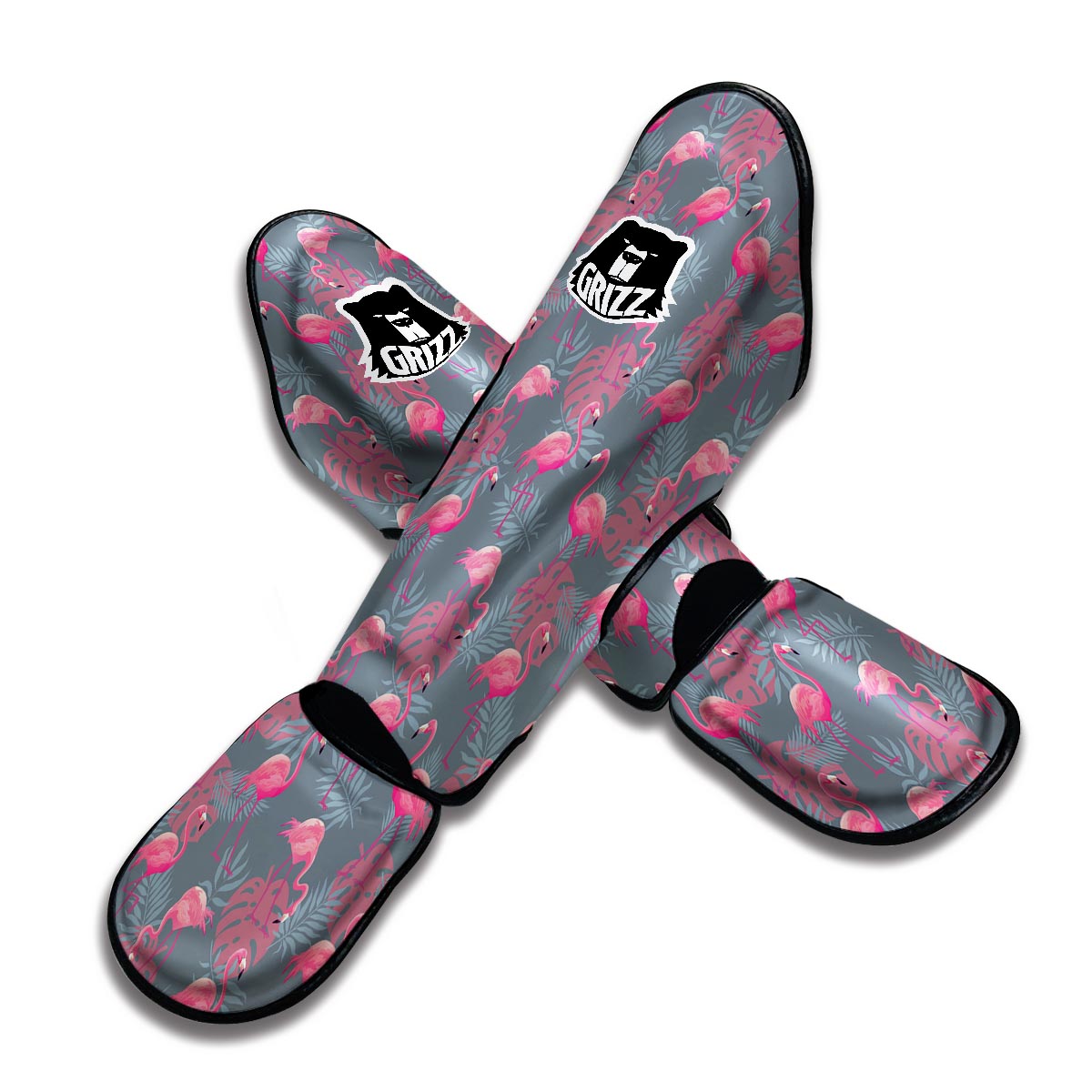 Grey Tropical Flamingo Muay Thai Shin Guards-grizzshop