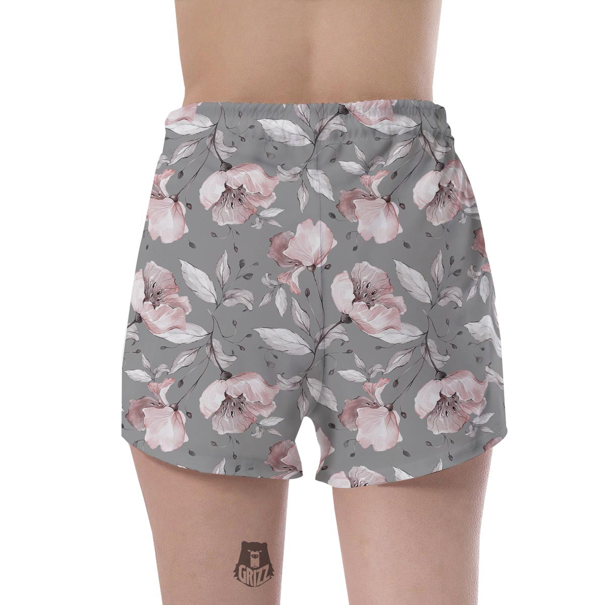 Grey Vintage Floral Print Women's Shorts-grizzshop