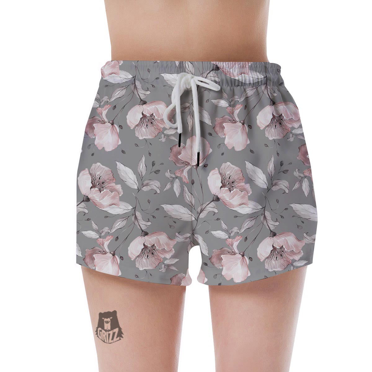 Grey Vintage Floral Print Women's Shorts-grizzshop
