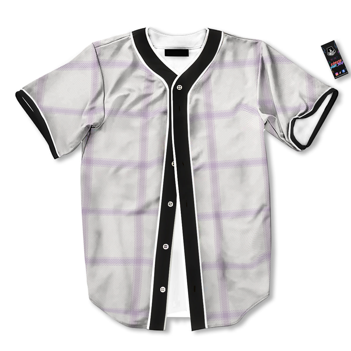 Grey White And Purple Tattersall Print Pattern Baseball Jersey-grizzshop