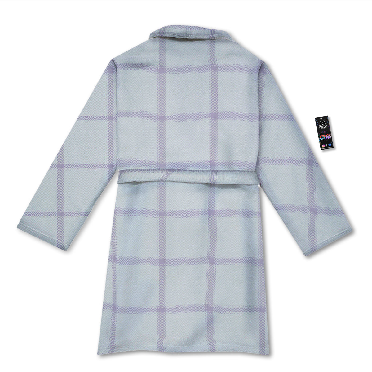 Grey White And Purple Tattersall Print Pattern Bathrobe-grizzshop