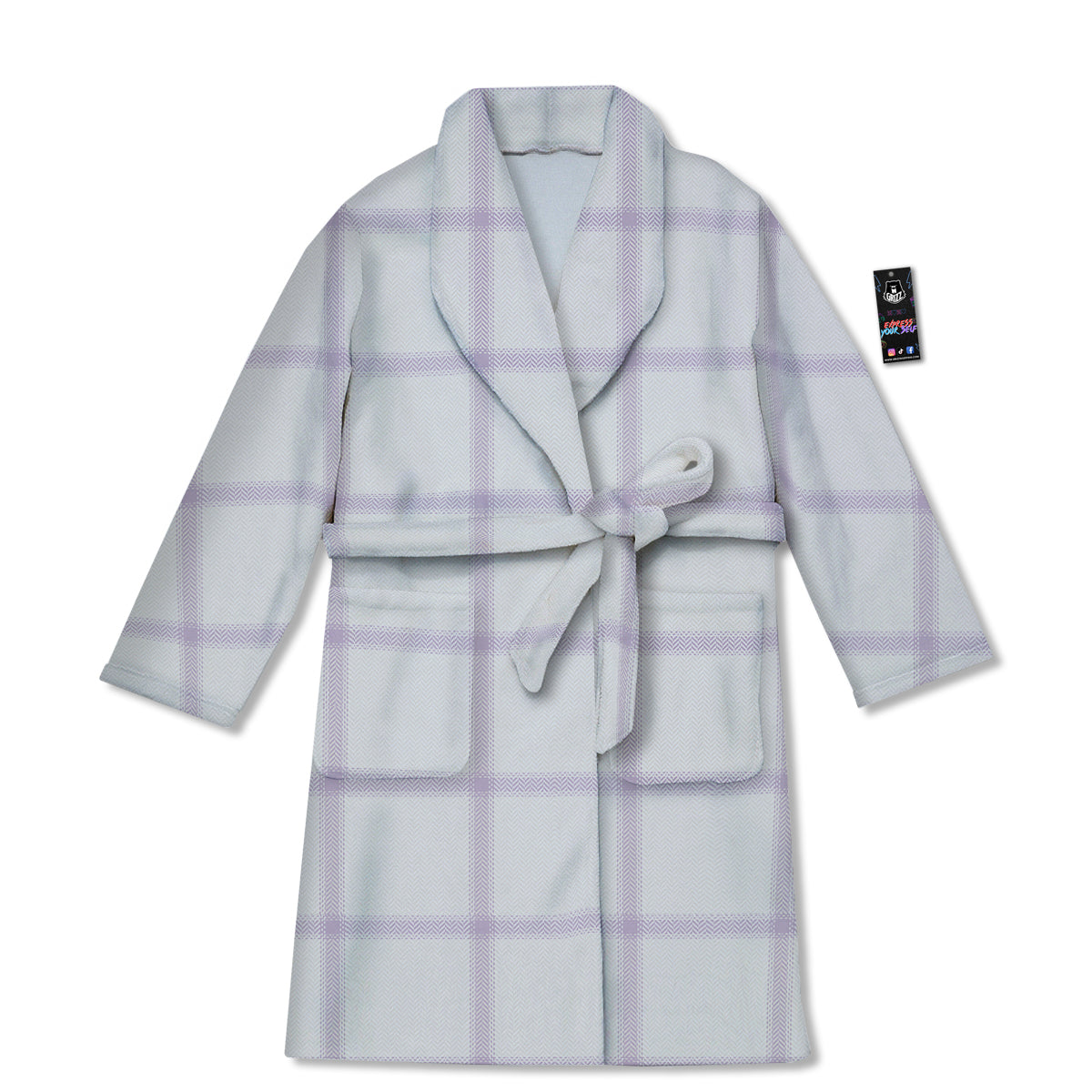 Grey White And Purple Tattersall Print Pattern Bathrobe-grizzshop