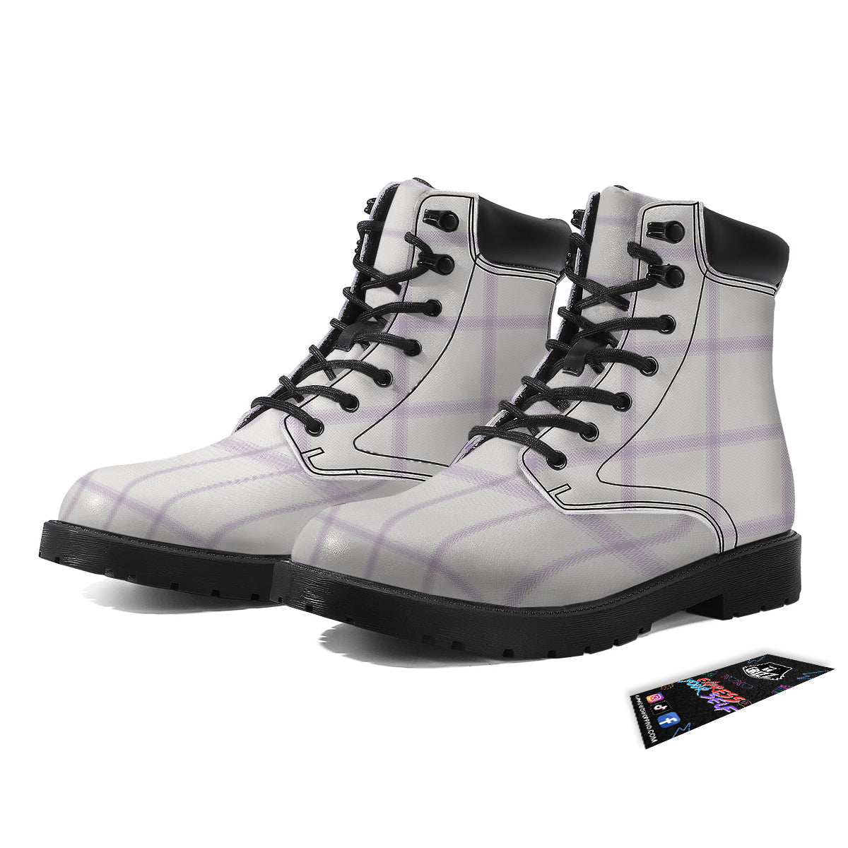 Grey White And Purple Tattersall Print Pattern Boots-grizzshop