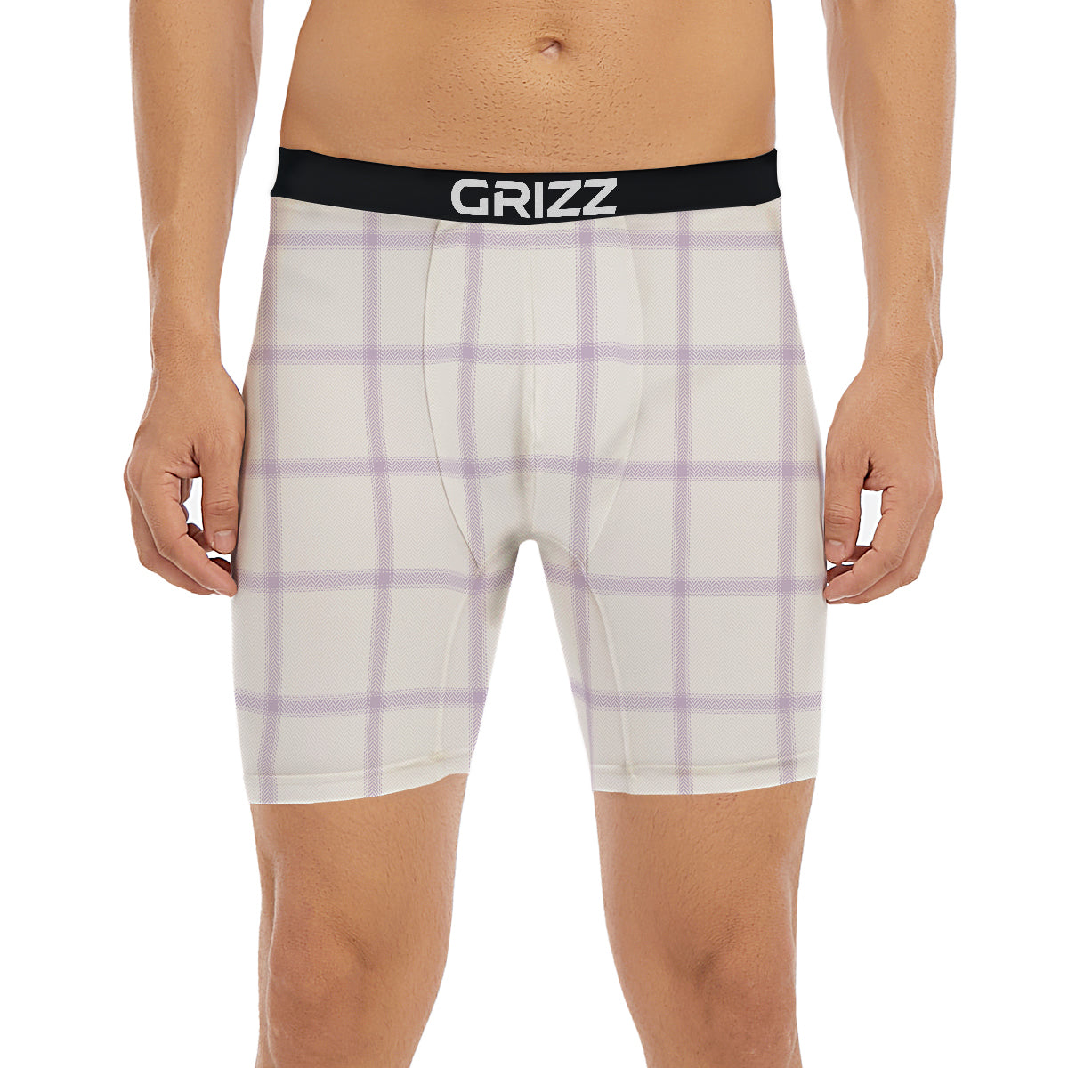 Grey White And Purple Tattersall Print Pattern Boxer Briefs-grizzshop
